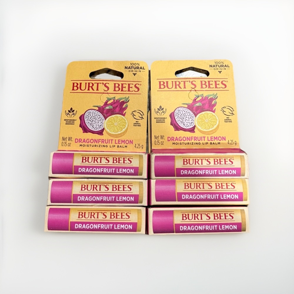 Burt's Bees Dragonfruit Lemon 100% Natural‎ Moisturizing Lip Balms (Lot Of 6)